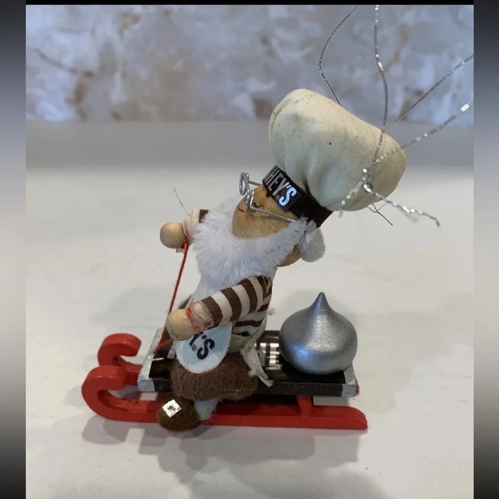 Vintage Kurt Adler Hersheys Chocolate Elf Chef on Wood Sled Christmas Ornament